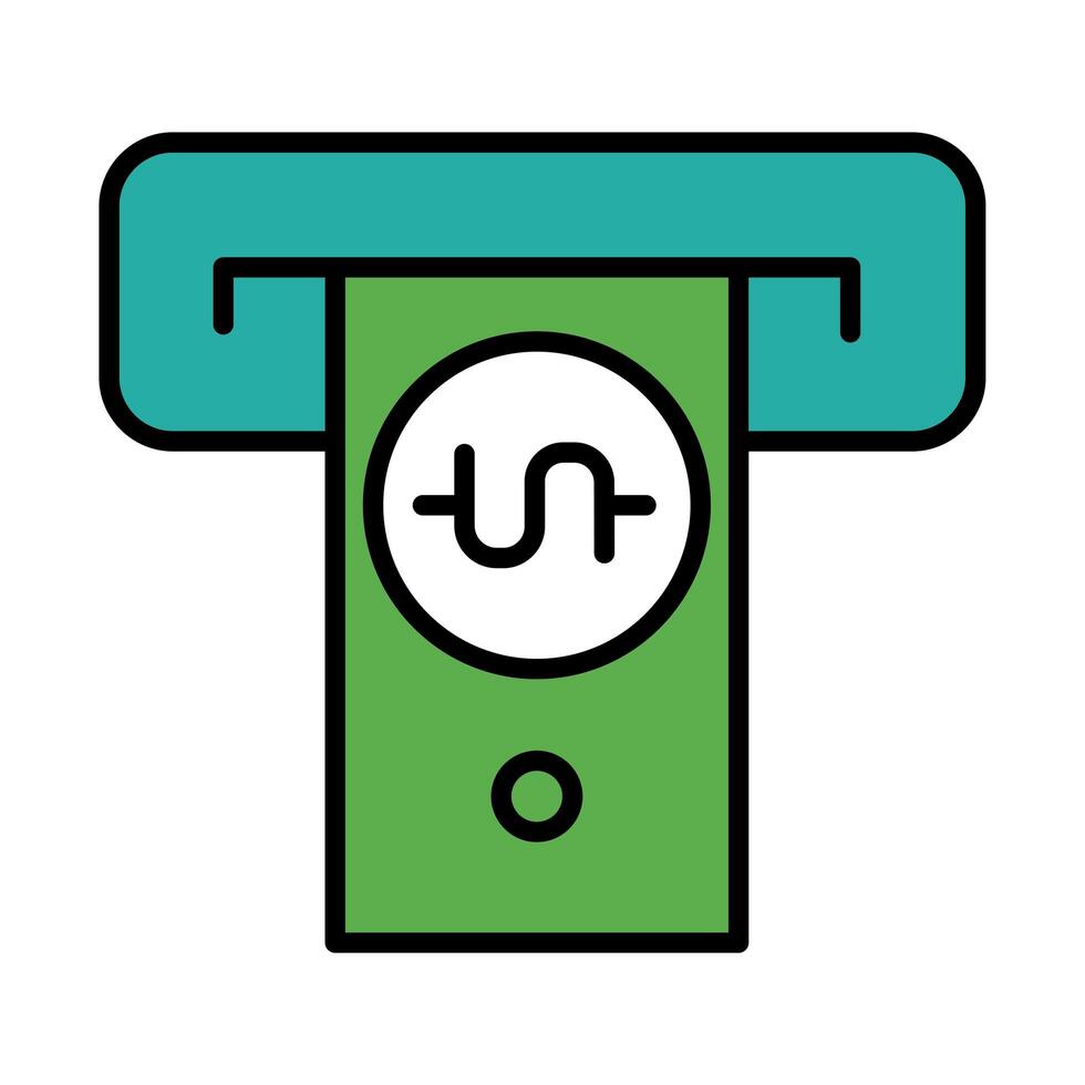 dollar bill in atm hole line and fill style vector