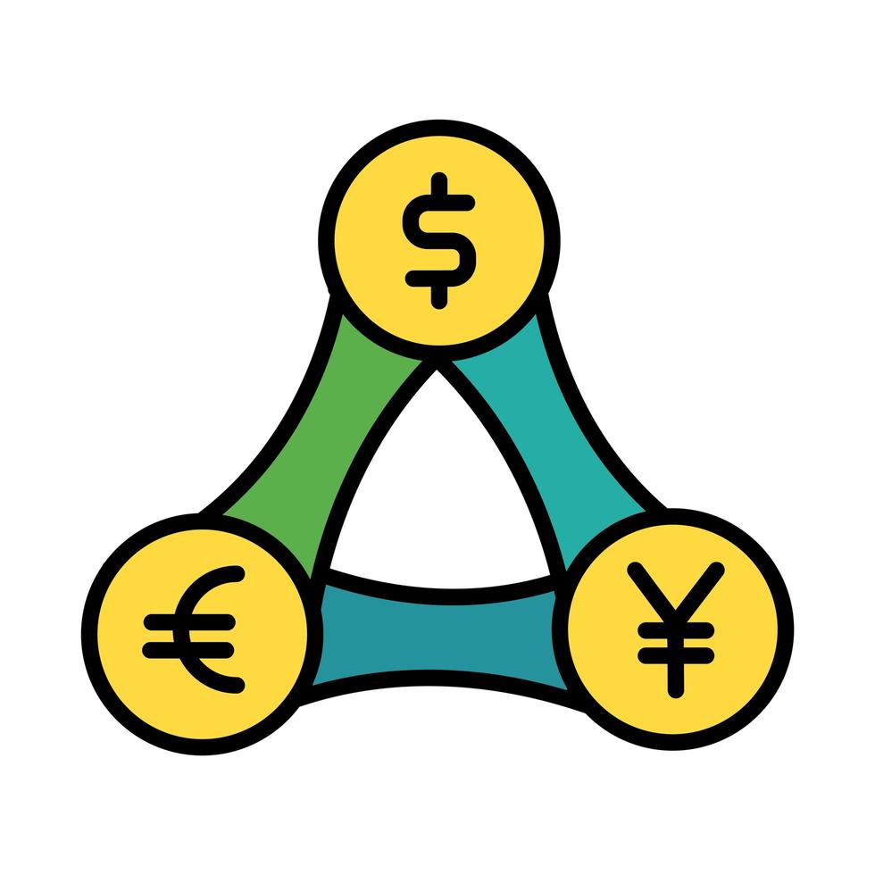Pirámide de dinero, economía global, línea y estilo de relleno. vector