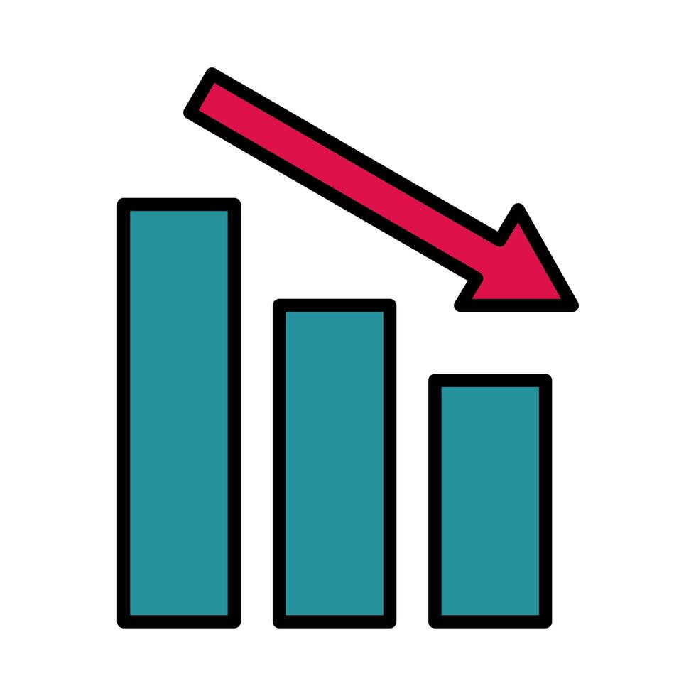 statistics bars with arrow down line and fill style icon vector