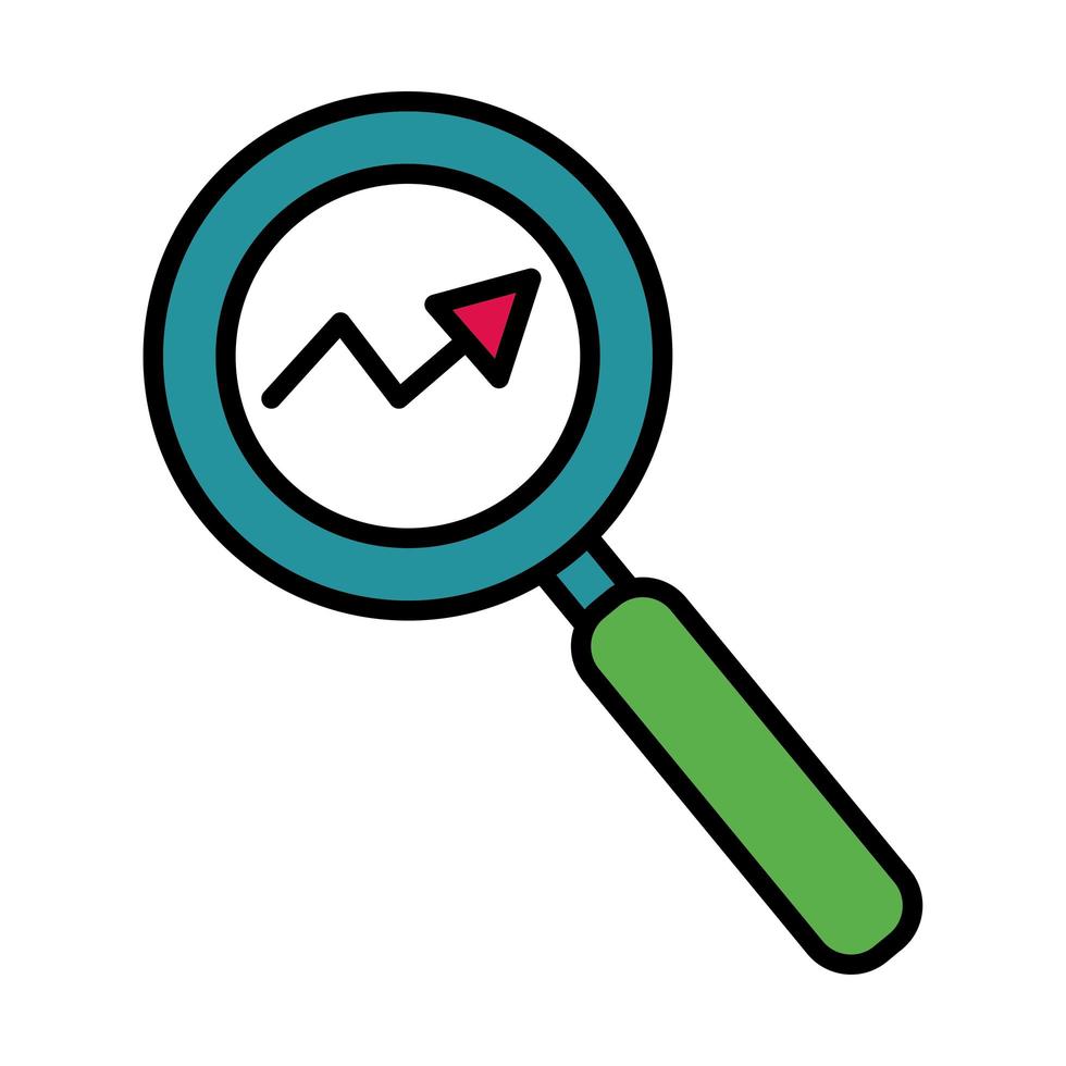 arrow statistics with magnifying glass line and fill style vector