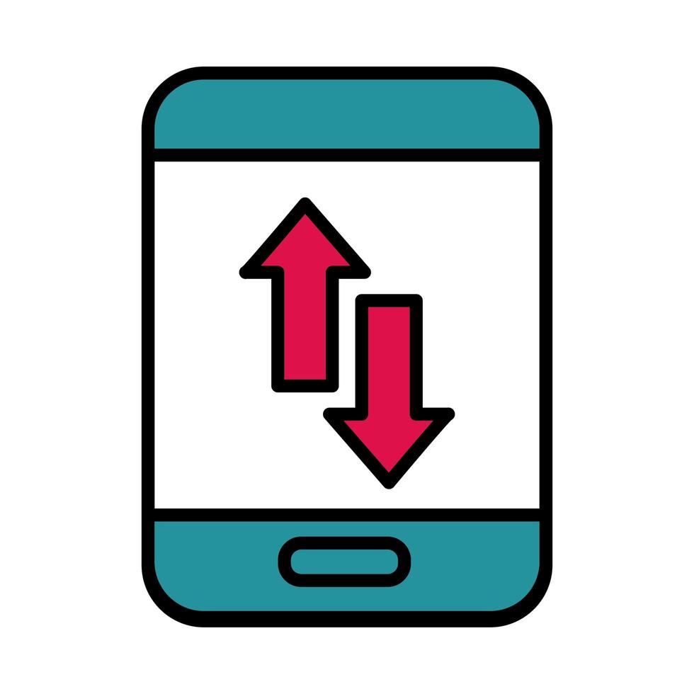 smartphone device with arrows up and down line and fill style vector