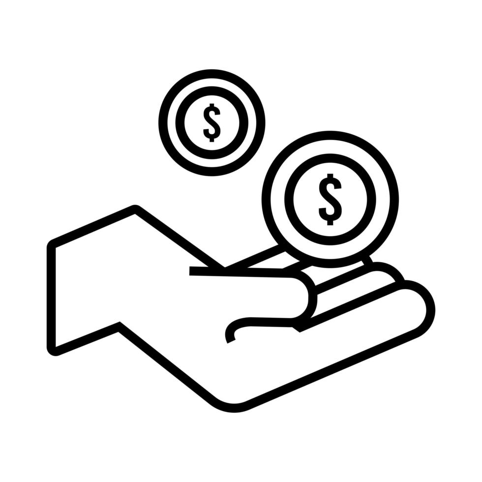 hand lifting coins money dollars line style icon vector