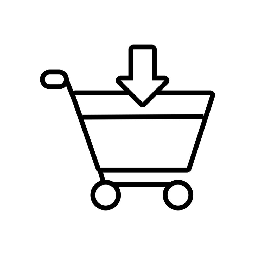 carrito de compras con flecha hacia abajo icono de estilo de línea vector