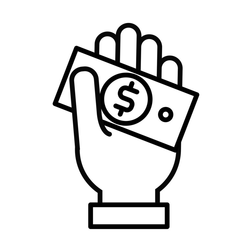 hand with bill money dollar line style vector