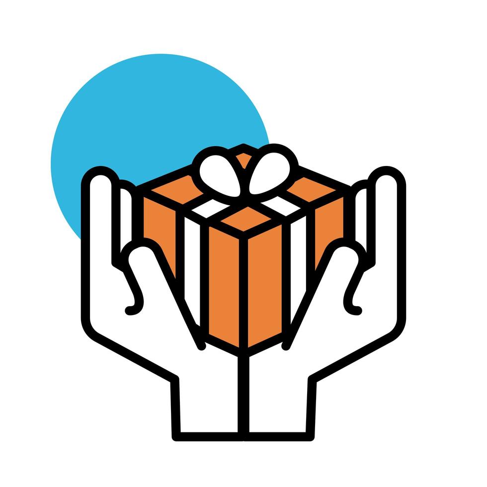 hands lifting gift box present line and fill style icon vector