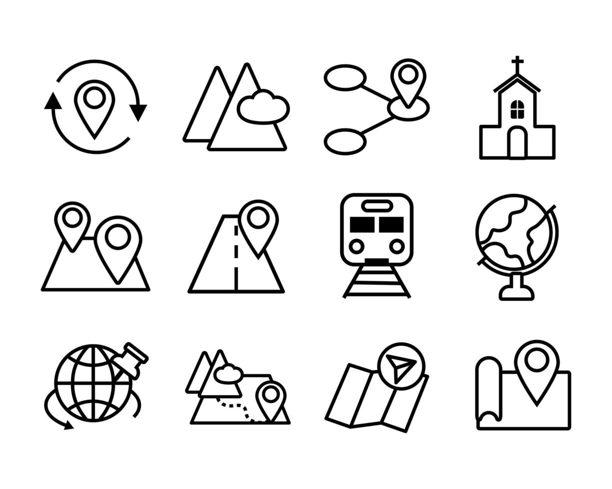 bundle of map line icons vector