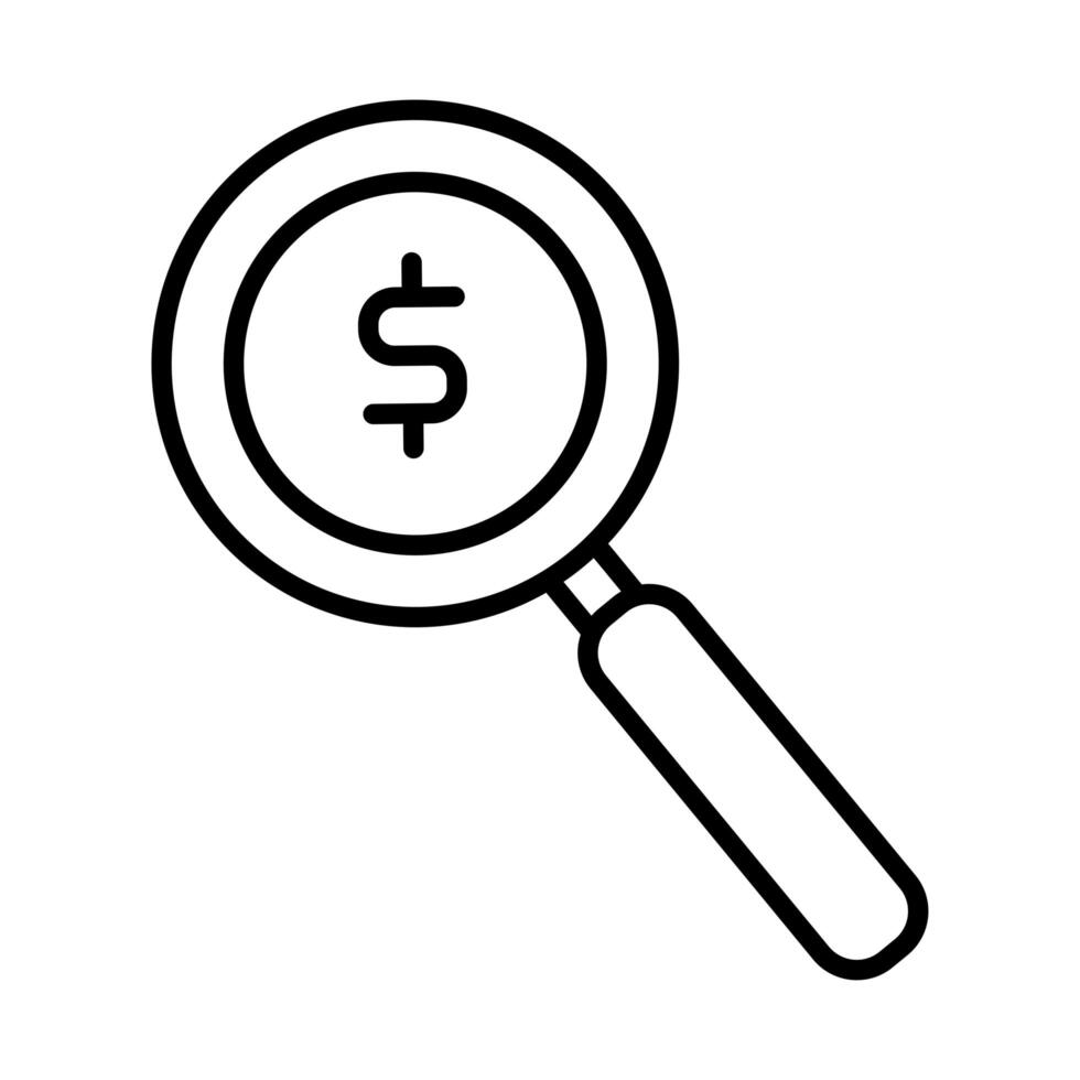 magnifying glass with dollar symbol line style vector