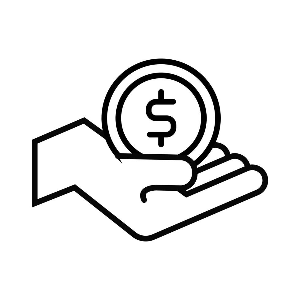 hand with coin money dollar line style icon vector