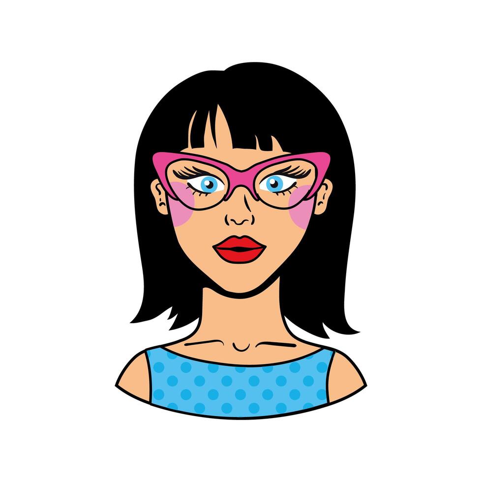 mujer con gafas icono de estilo pop art vector