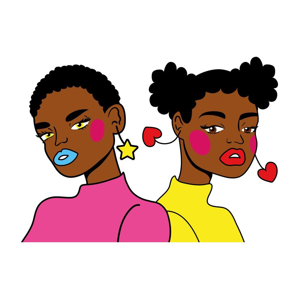 afro girls couple fashion pop art style vector