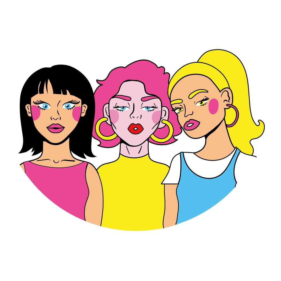 grupo de chicas de moda estilo pop art vector