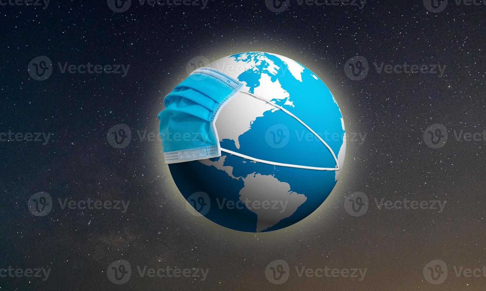 Concept of Earth globe with Mask, Save the Earth, During the epidemic covid-19 photo