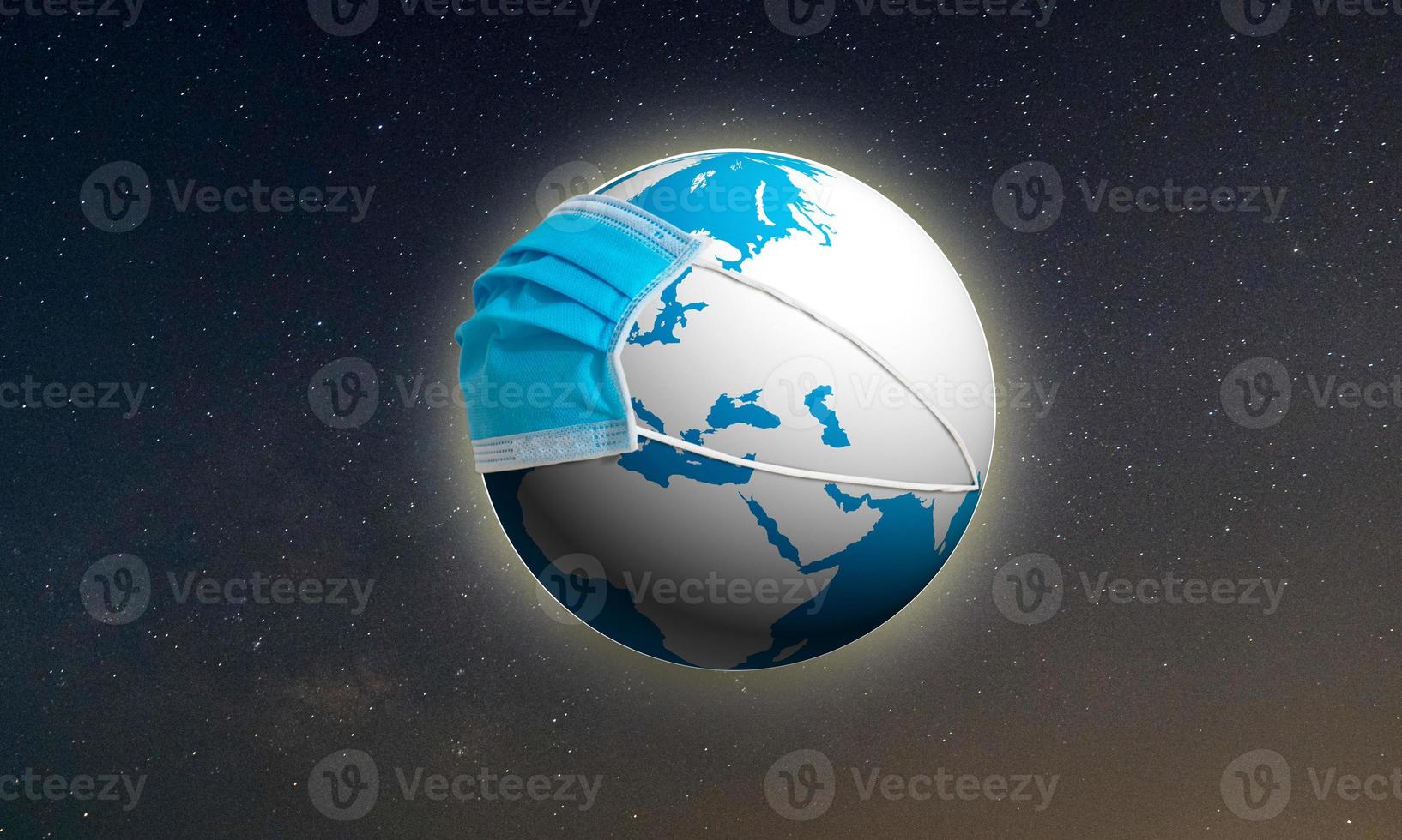 Concept of Earth globe with Mask, Save the Earth, During the epidemic covid-19 photo