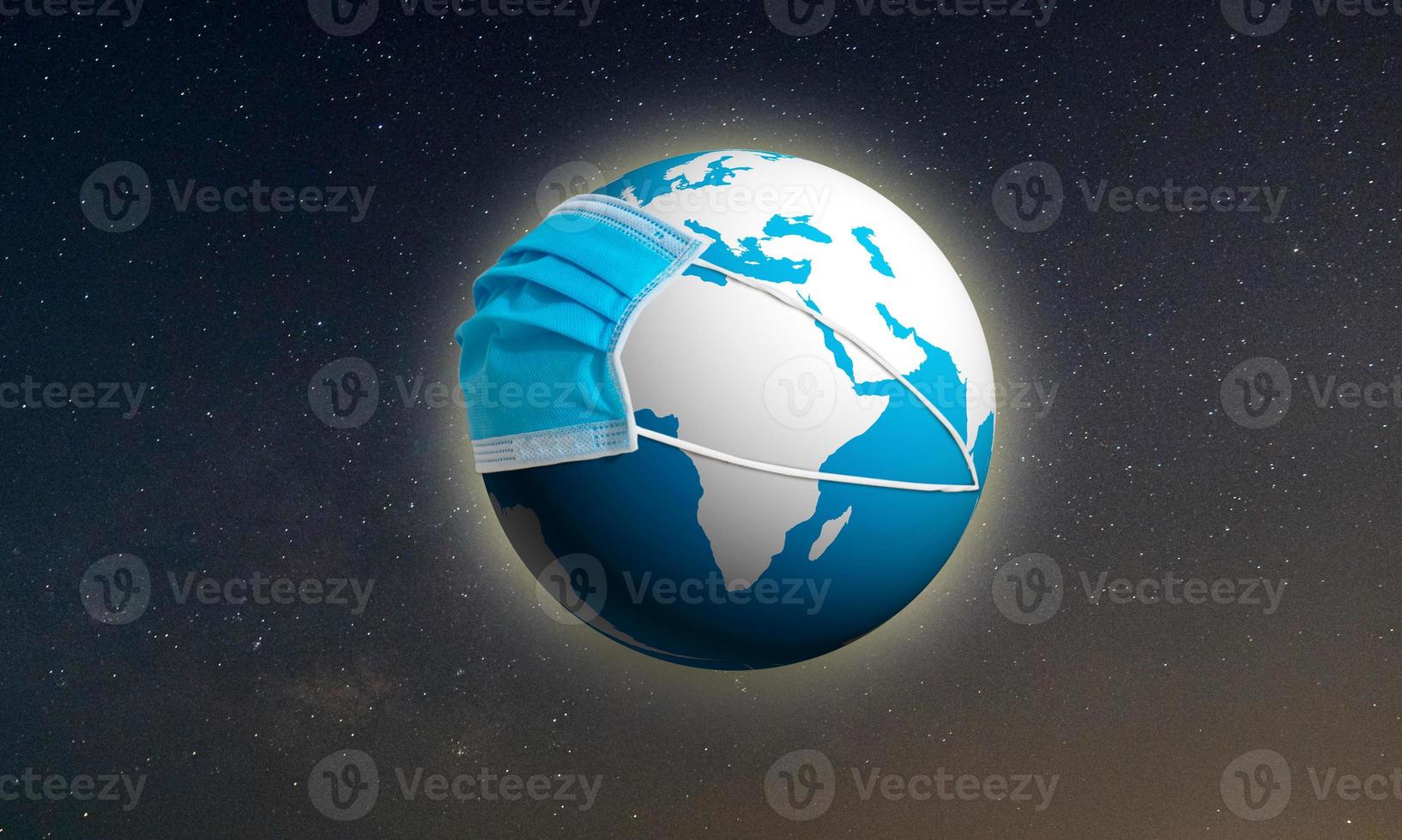 Concept of Earth globe with Mask, Save the Earth, During the epidemic covid-19 photo