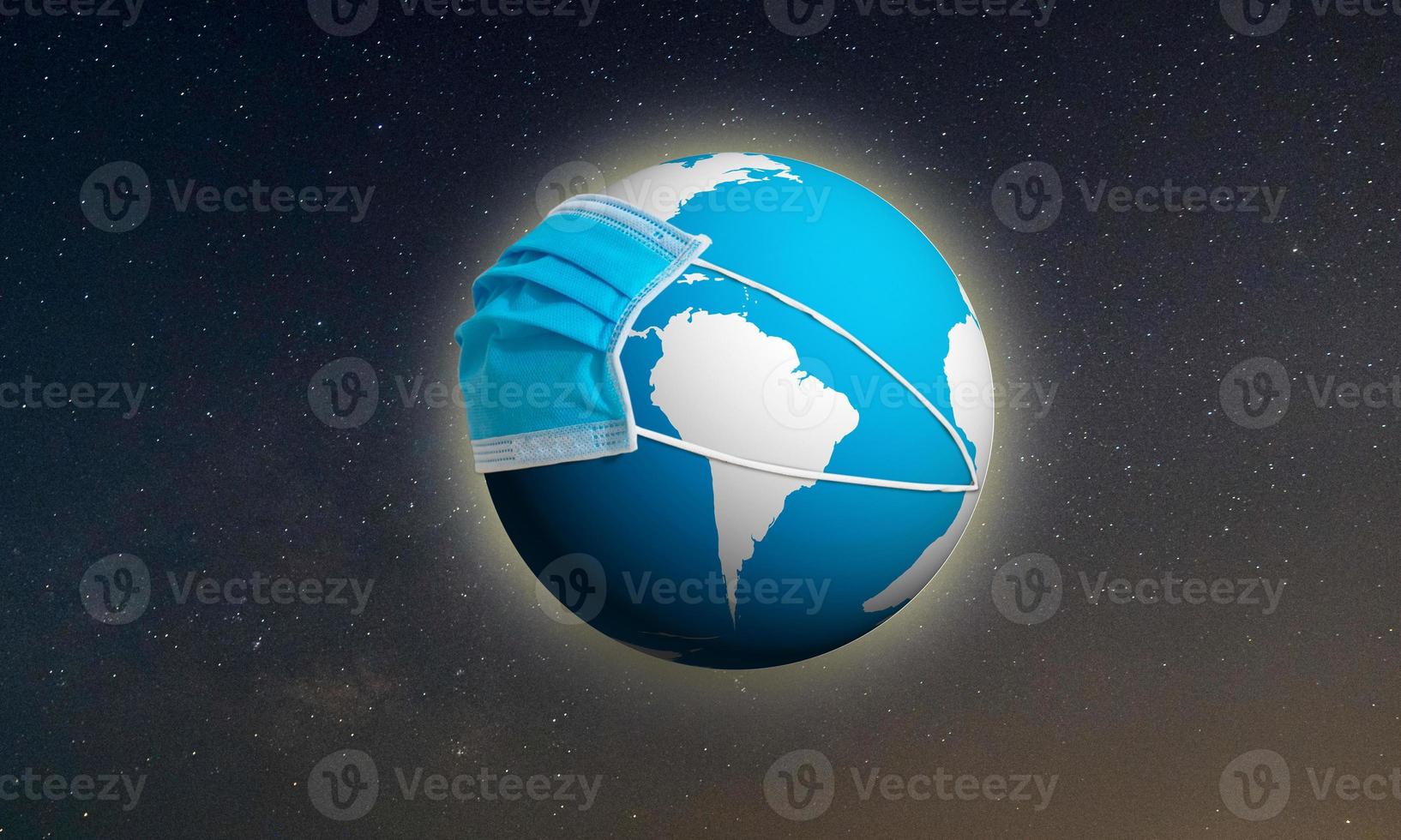Concept of Earth globe with Mask, Save the Earth, During the epidemic covid-19 photo