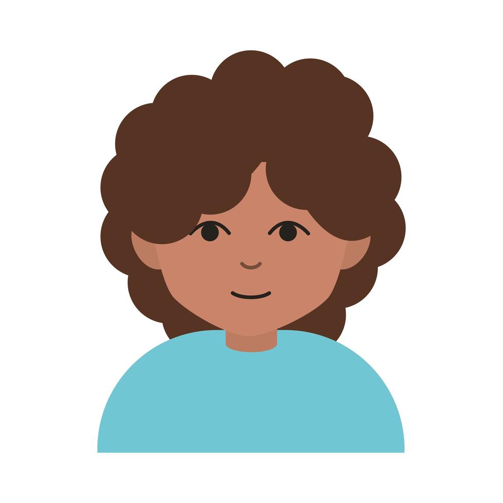 teen with curly hair portrait cartoon flat icon vector