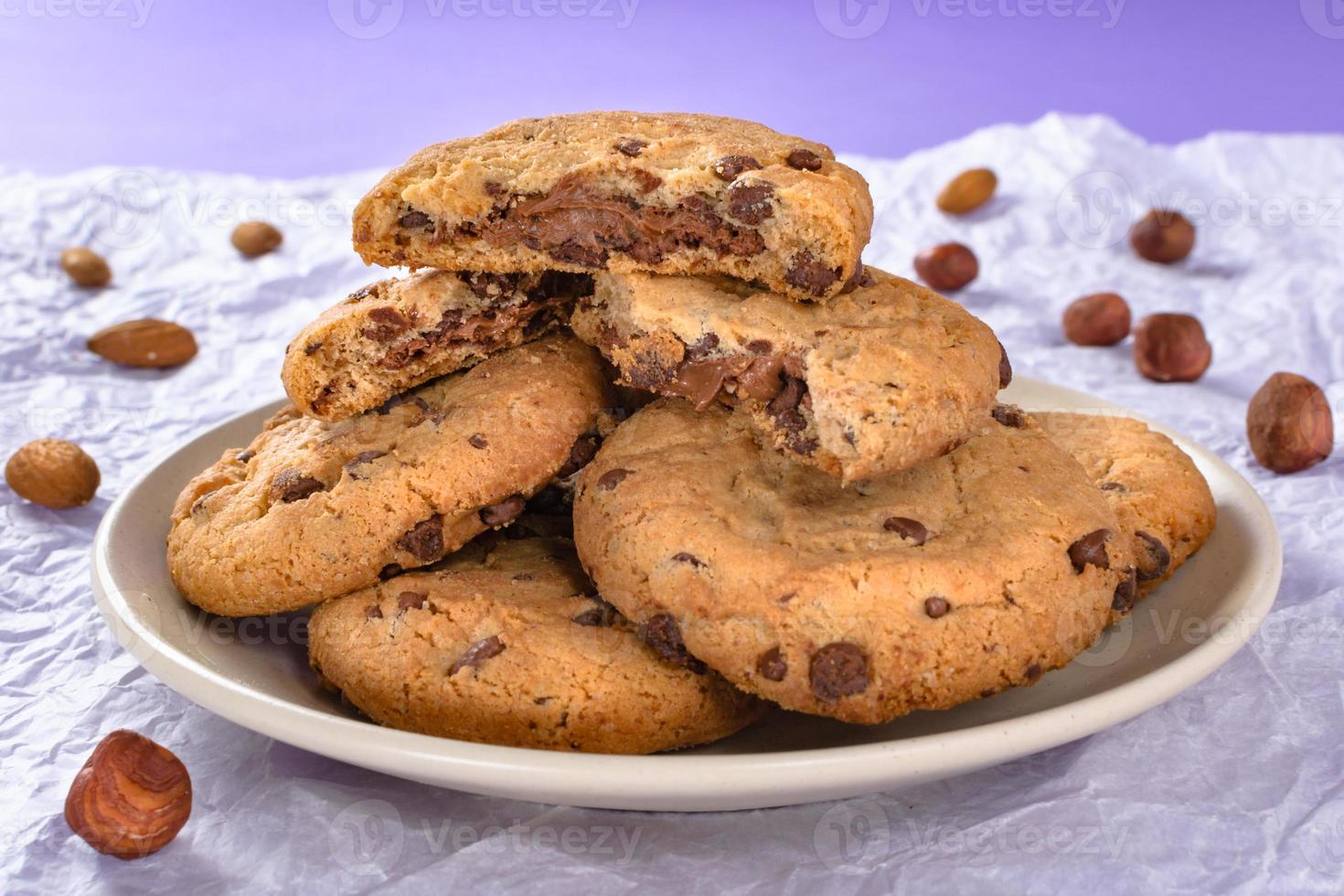 Chocolate chip cookies, almond,nut,hazelnut cookies. photo