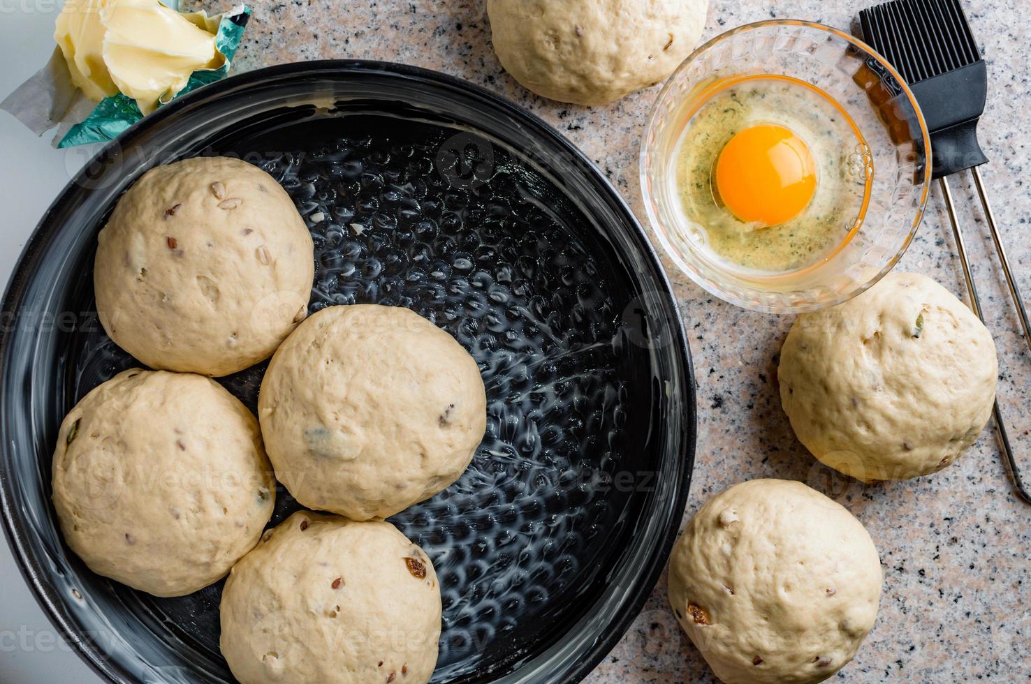 Homemade dough, semisweet dough with raisins, honey and  various seeds photo