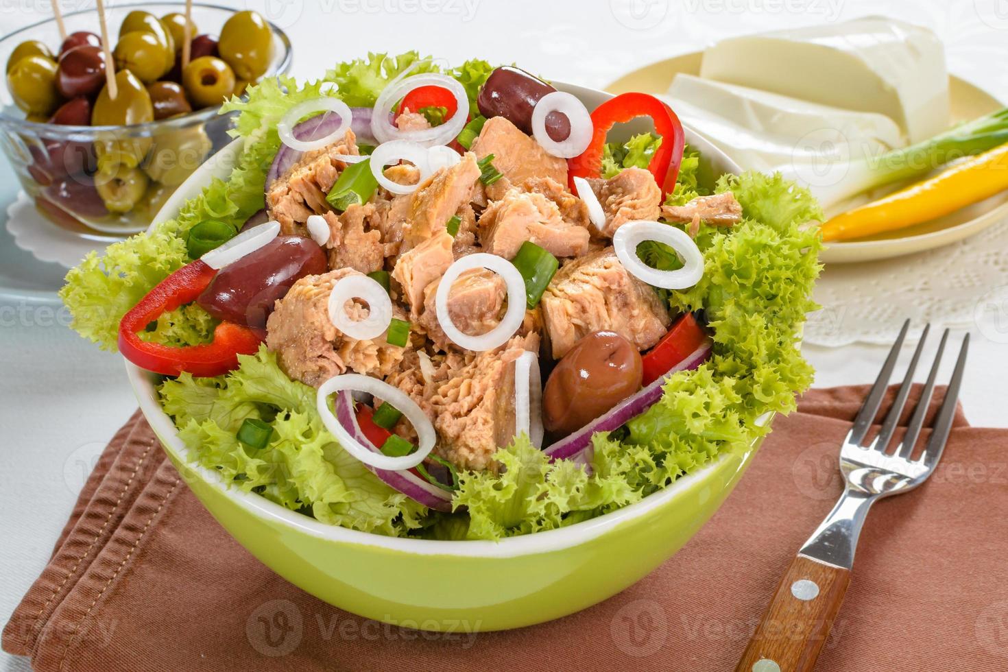 Tuna salad and tasty selection of vegetables. photo