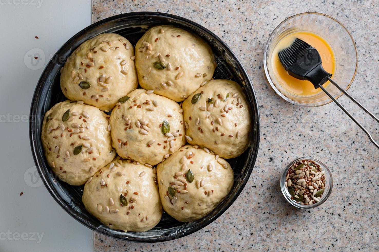 Homemade dough, semisweet dough with raisins, honey and  various seeds photo