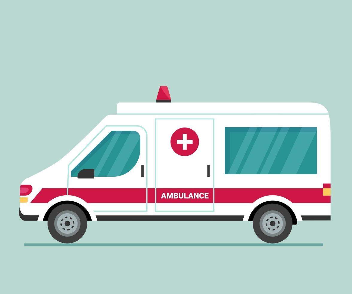 Ambulance car. First aid for isolation, viruses and pandemics. A means for the safe transportation of patients, fast emergency care. Transport to help seriously ill patients. Modern vector flat icon