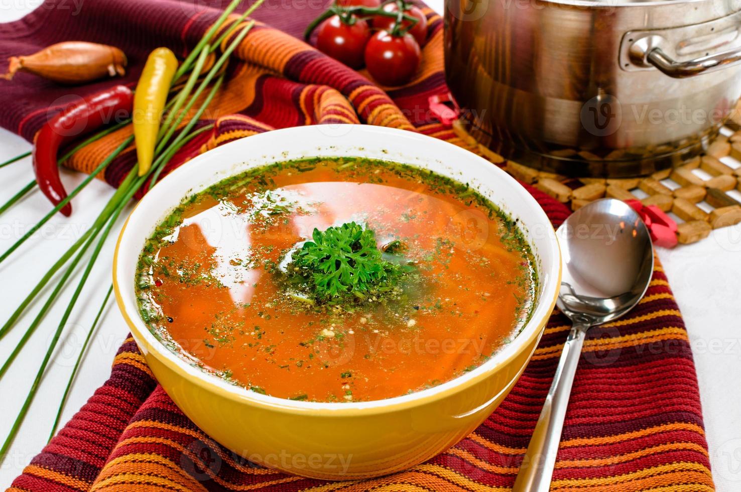 Vegetable soup in the bowl. photo