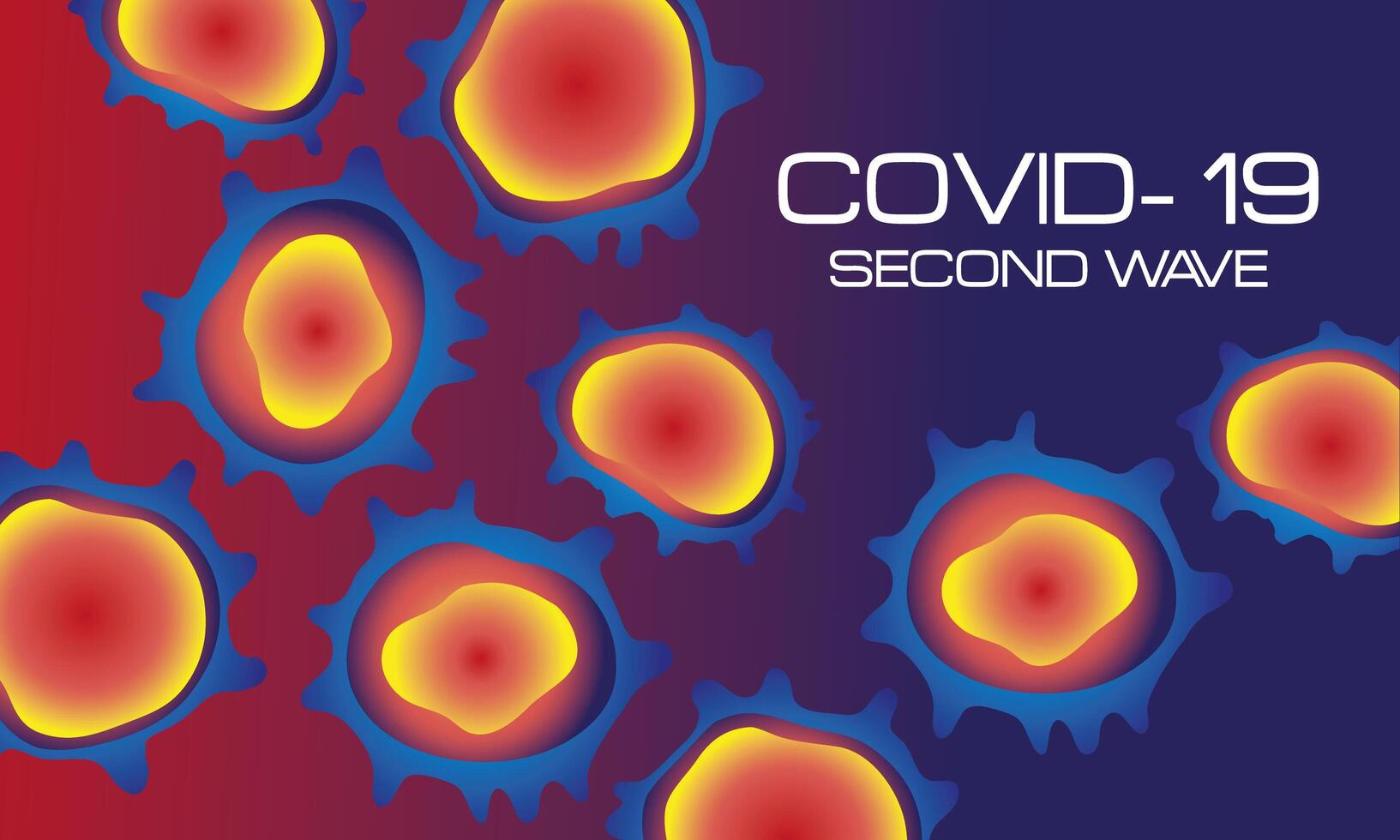 corona virus second wave poster with orange particles in purple background vector