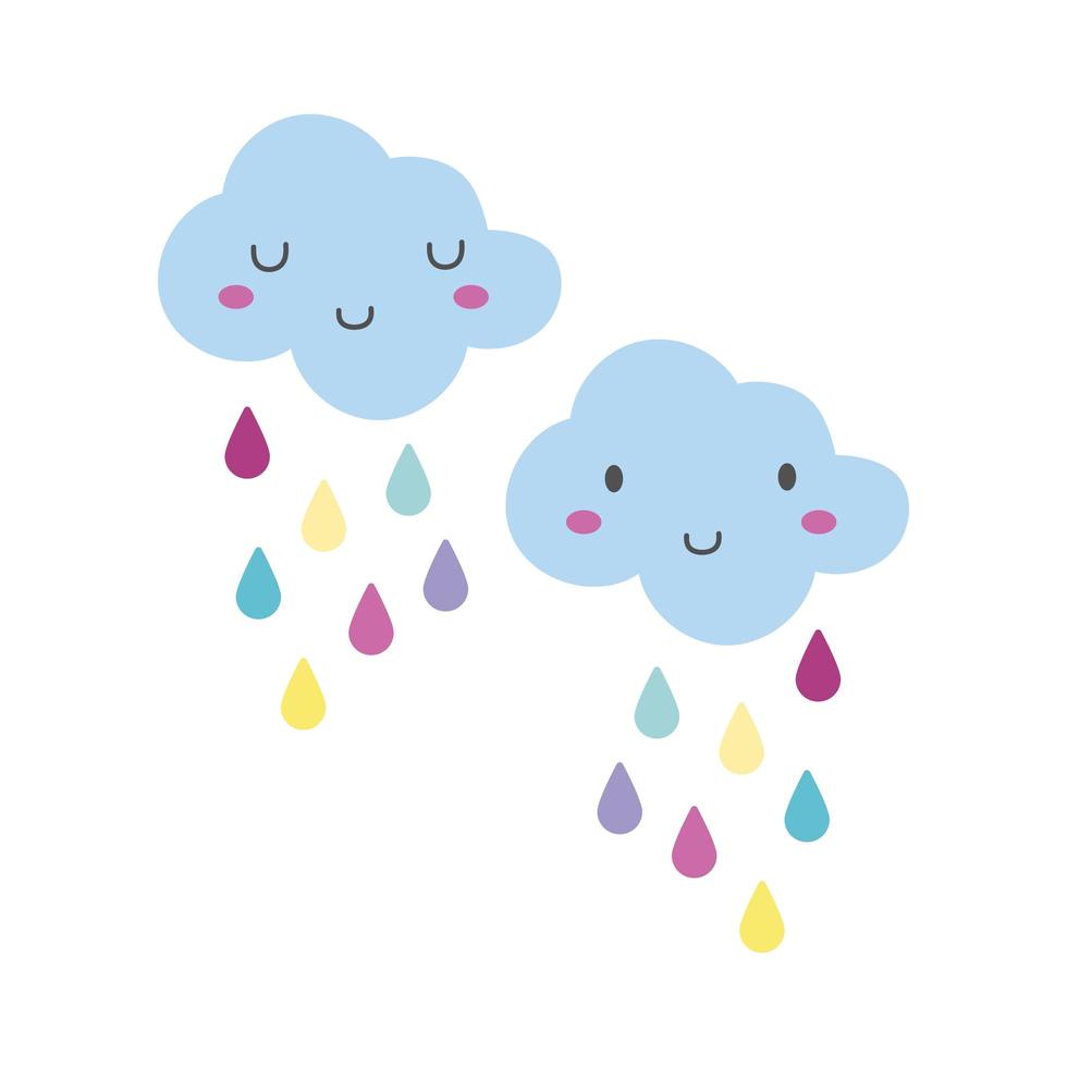 nubes lluviosas kawaii icono de estilo de dibujo a mano vector