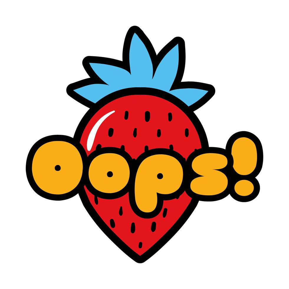 strawberry with oops word pop art style icon vector