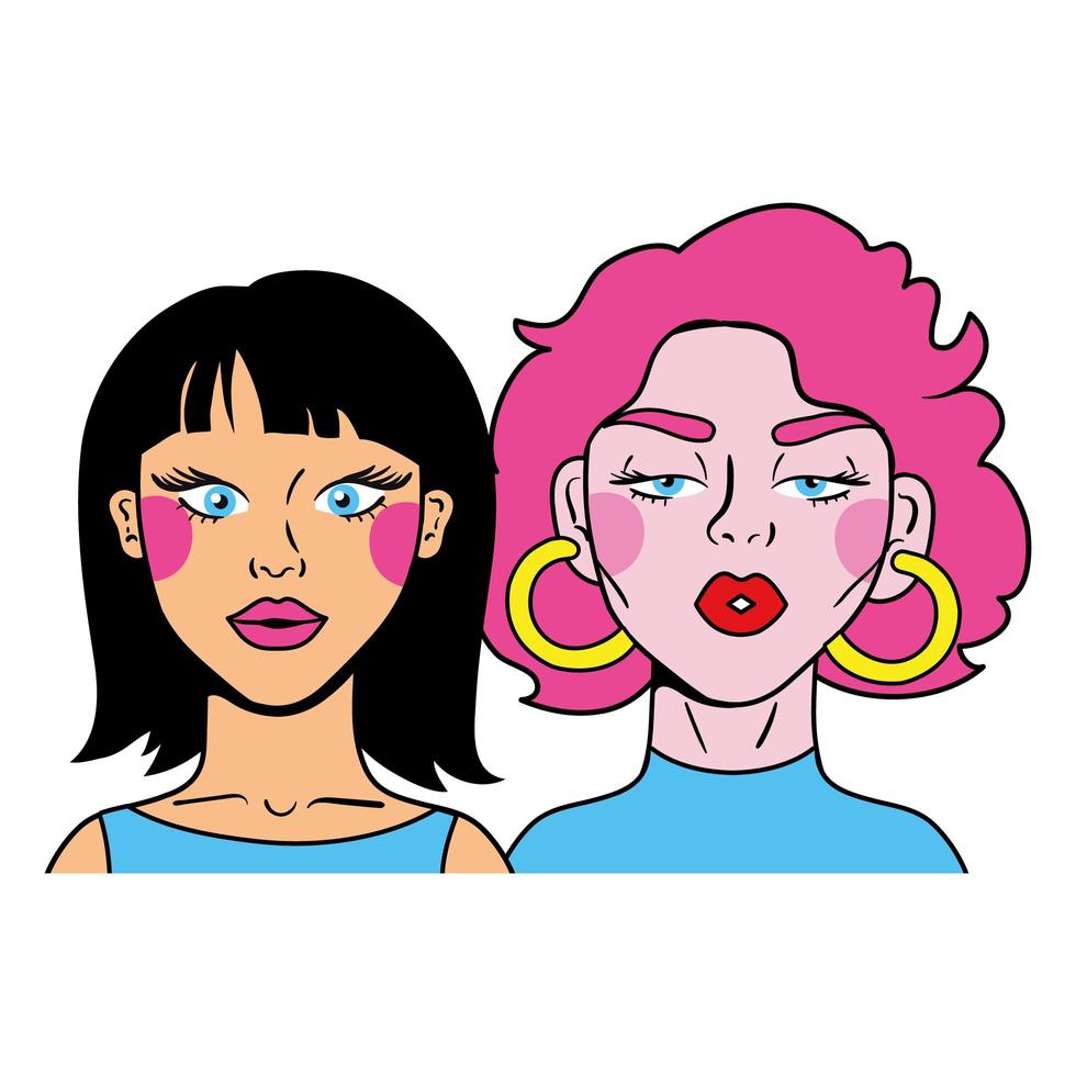colores de pelo chicas pareja moda estilo pop art vector