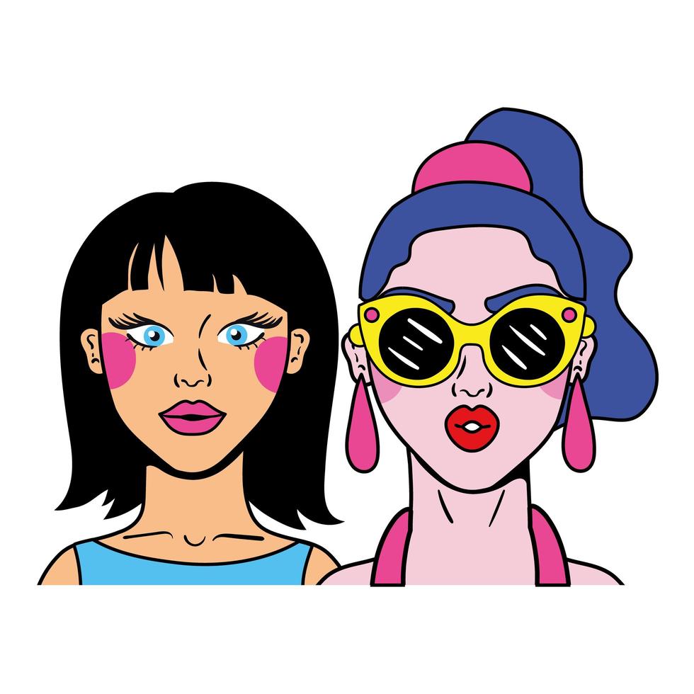 colores de pelo chicas pareja moda estilo pop art vector