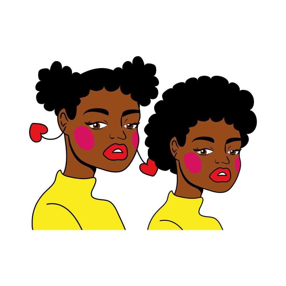 afro girls couple fashion pop art style vector