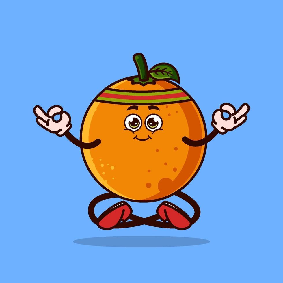 Cute Orange fruit character. Meditation Fruit character icon concept isolated. Emoji Sticker. flat cartoon style Vector