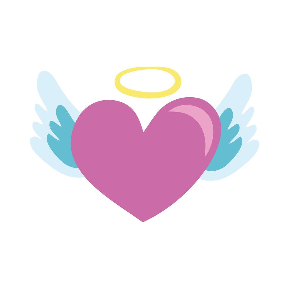 heart with halo and wings hand draw style icon vector