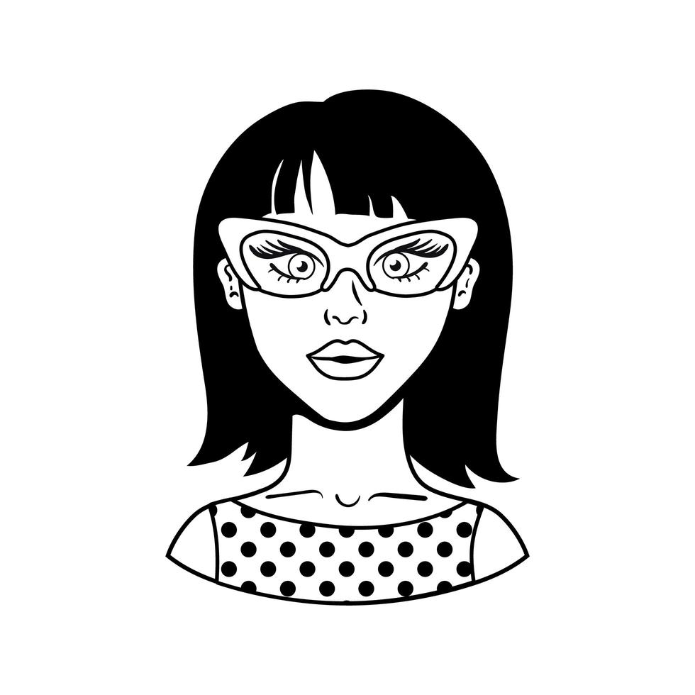 mujer con gafas icono de estilo pop art vector