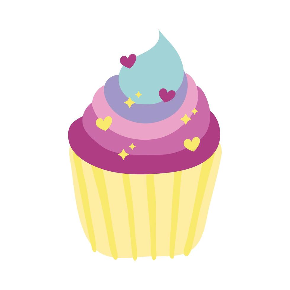dulce cupcake con corazones barcos estilo de dibujo a mano vector