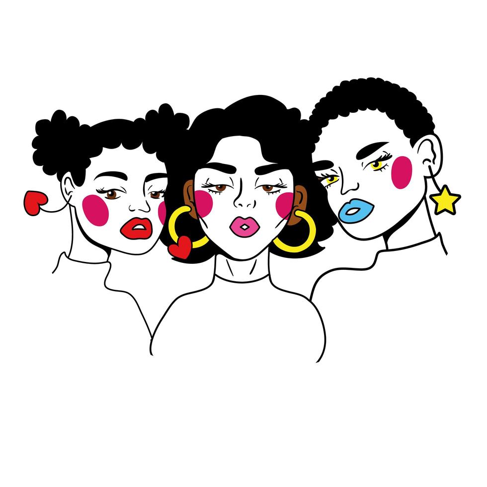 group of girls fashion pop art style vector