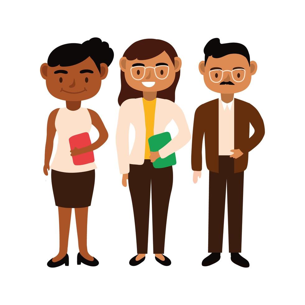 interracial teachers team workers characters vector