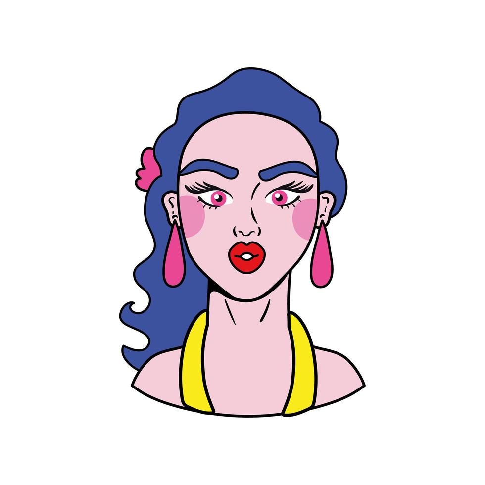 mujer con cabello morado icono de estilo pop art vector