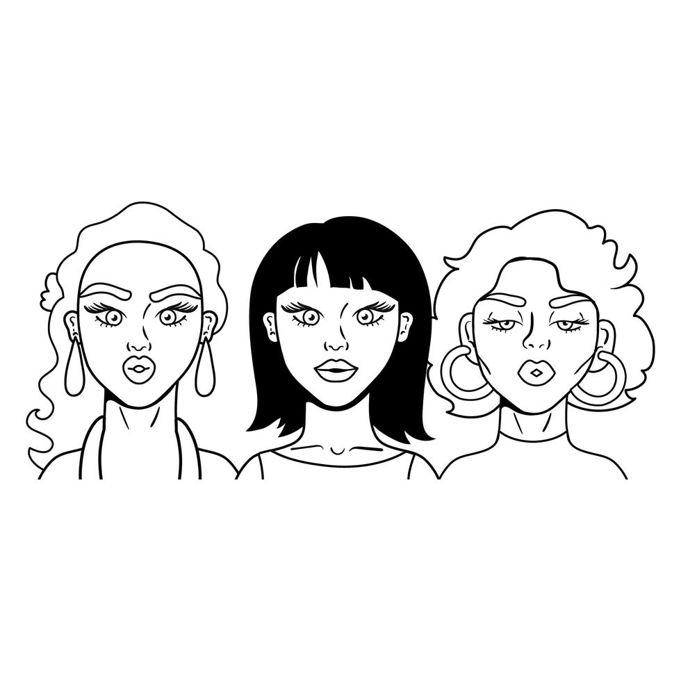 group of girls fashion pop art style vector