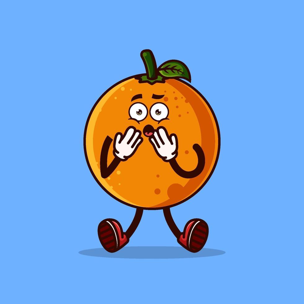 Cute Orange fruit character shocked. Fruit character icon concept isolated. Emoji Sticker. flat cartoon style Vector