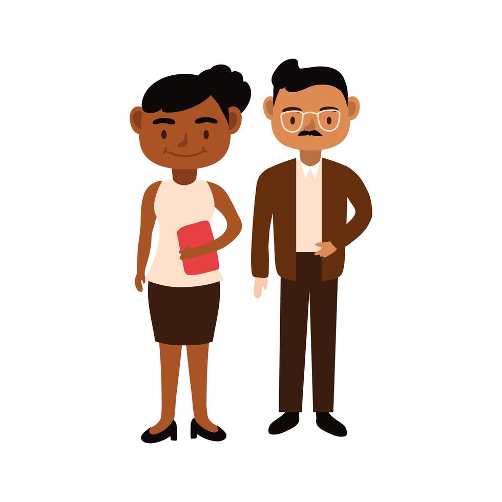 maestros interraciales pareja trabajadores personajes vector