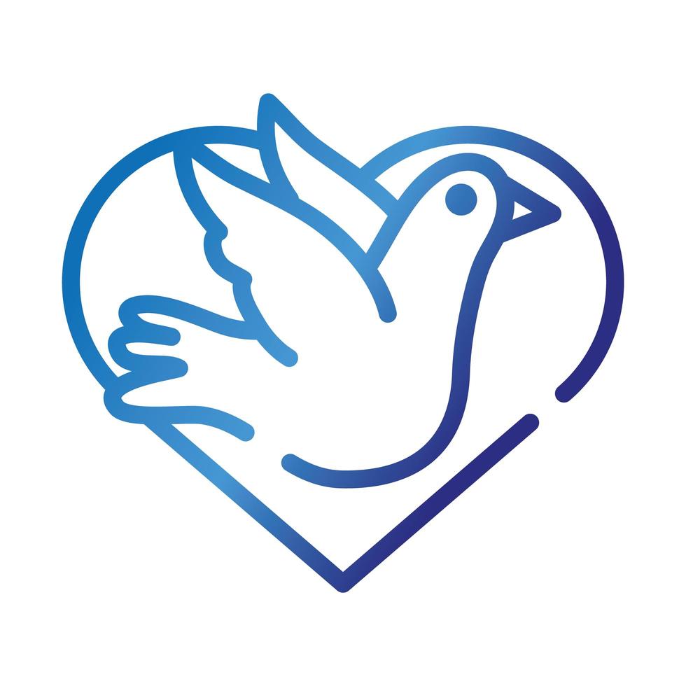 símbolo de amor de corazón con paloma volando icono de estilo degradado vector
