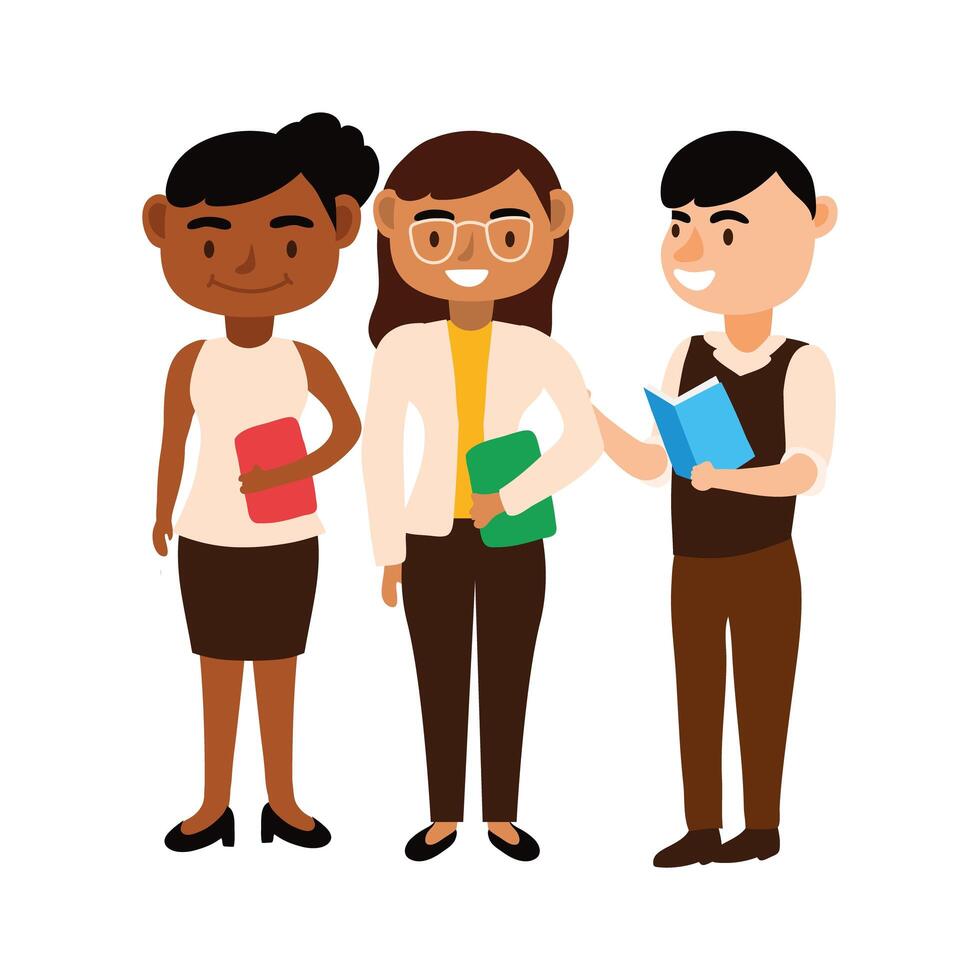 interracial teachers team workers characters vector