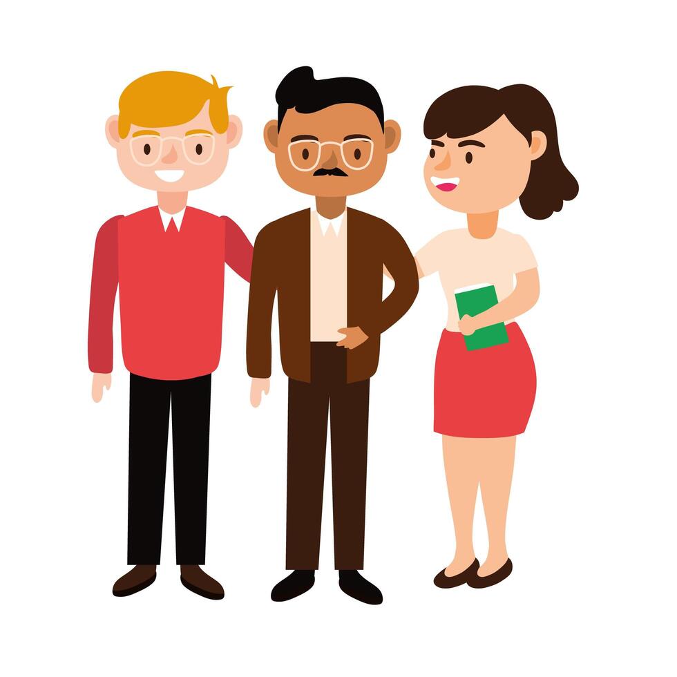 interracial teachers team workers characters vector