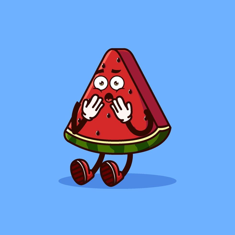 lindo personaje de fruta de sandía sorprendido. concepto de icono de personaje de fruta aislado. pegatina emoji. vector de estilo de dibujos animados plana