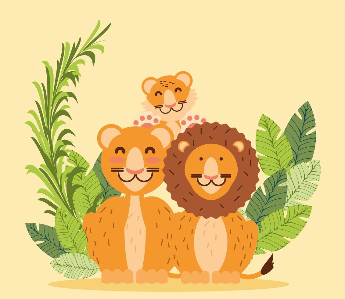 family lions cartoon vector
