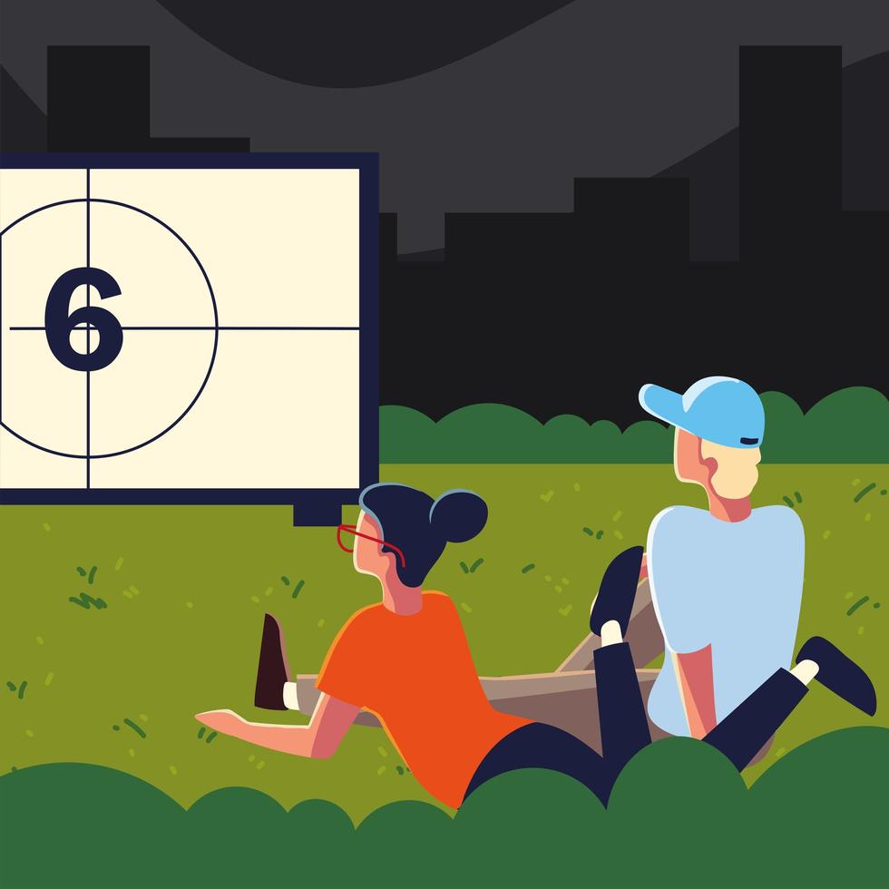 couple movie outdoors vector