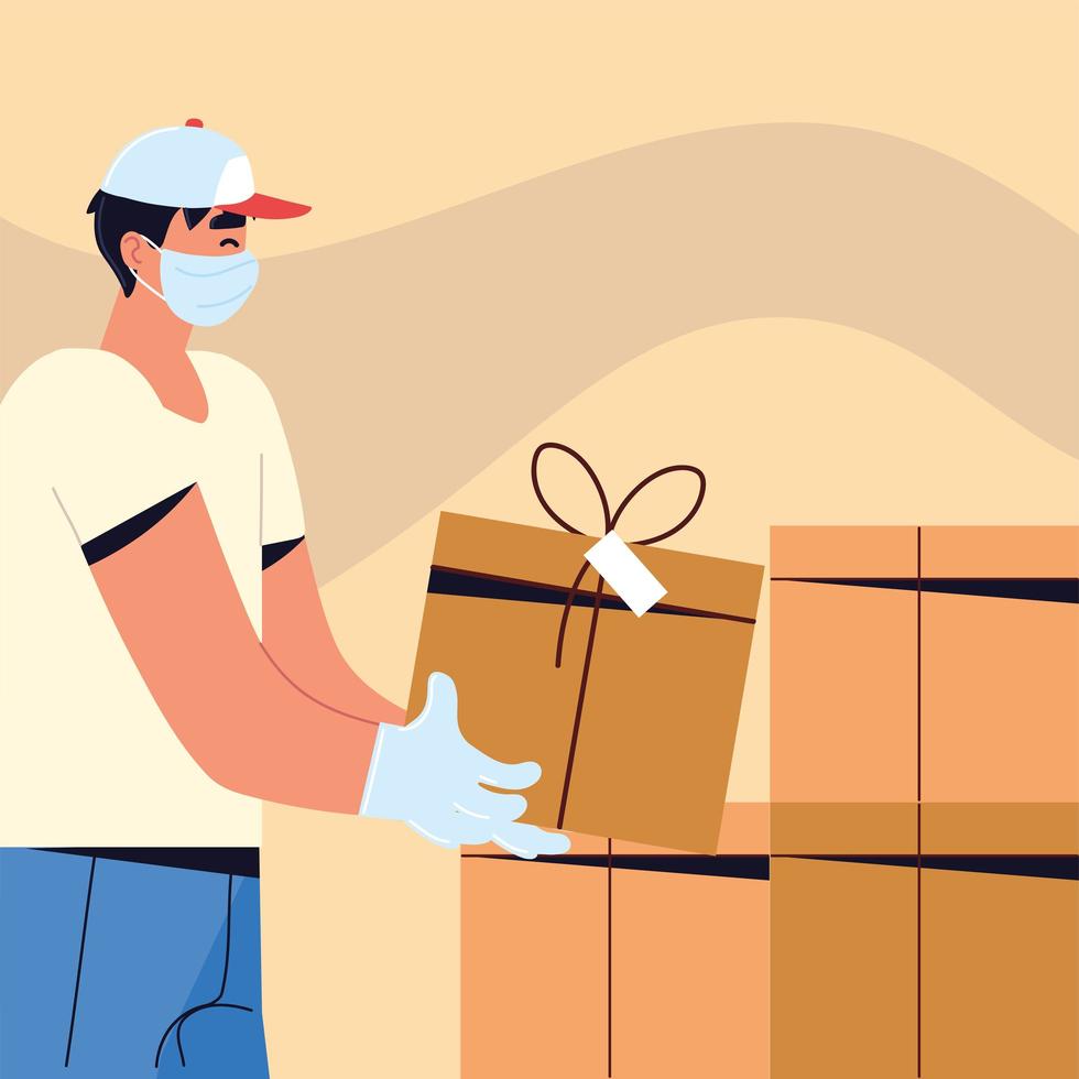 delivery man packaging vector