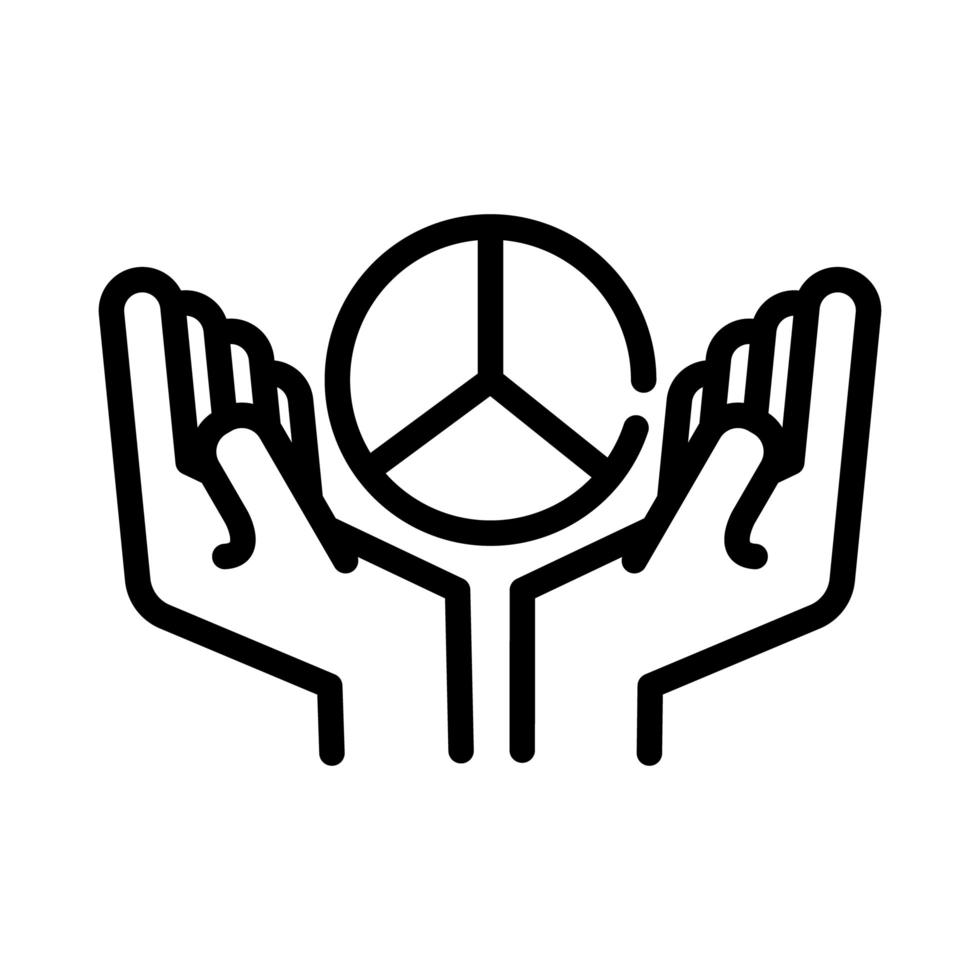 manos con icono de estilo de línea de símbolo de paz y amor vector